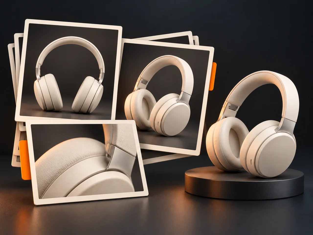 Kit de 10 fotos de produto com IA: sequência de fotos de um fone de ouvido